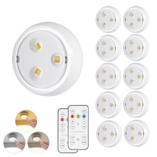 10 Pack LED Puck Light with Remote, 3 Color Battery Operated Dimmable Push Ta...