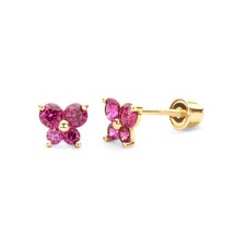 14k REAL Yellow Gold Butterfly Stud Earrings with Screw Back