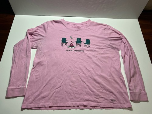 Life Is Good Langarm T-Shirt Damen XL Rosa Social Network Camping