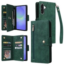 Tri-Fold Leather Case with Buckle for Samsung Galaxy A37 5G, Green, 9 Card Slots