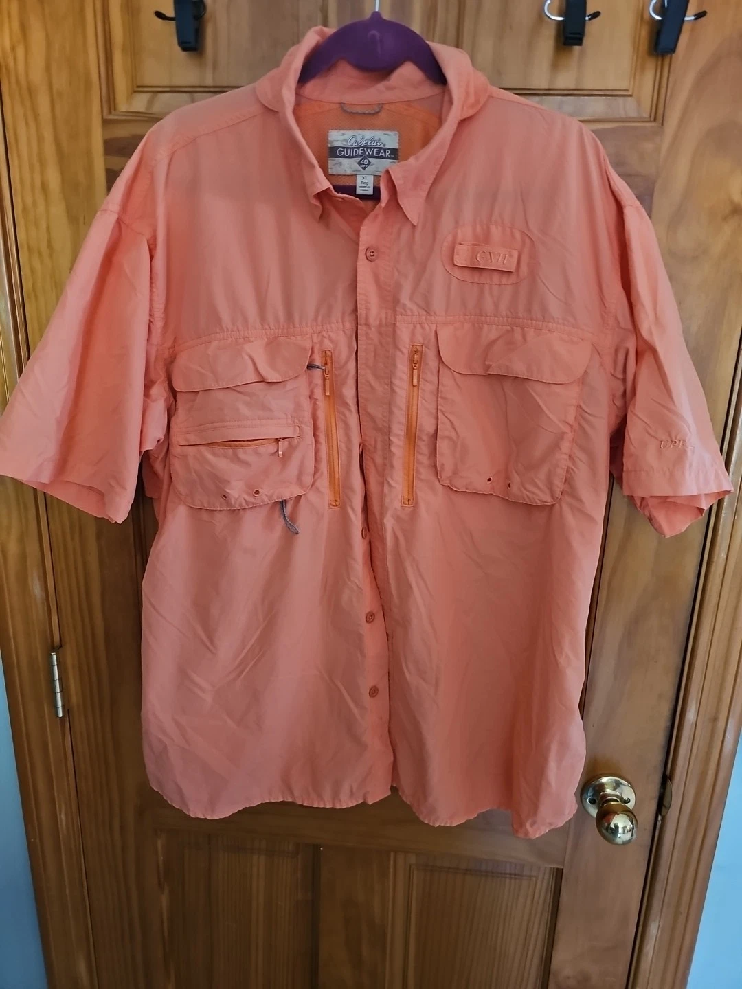 Cabela's GuideWear Short Sleeve Vented Fishing Shirt Orange Men's Sz L