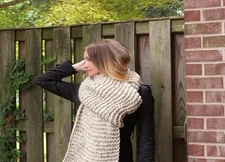 New Chunky Hand Knit Scarf Beige Sand About 80” Long Winter Warm