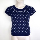 Alannah Hill She's A Dibber Dobber fine knit top size 12 navy silver spot