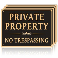 Large 4 Pack Private Property No Trespassing Sign, 10"X14", Elegant Black No T