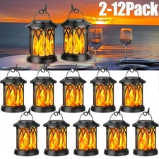 LED Flickering Flame Solar Hanging Lights Lantern Outdoor Garden Pathway Lamp US