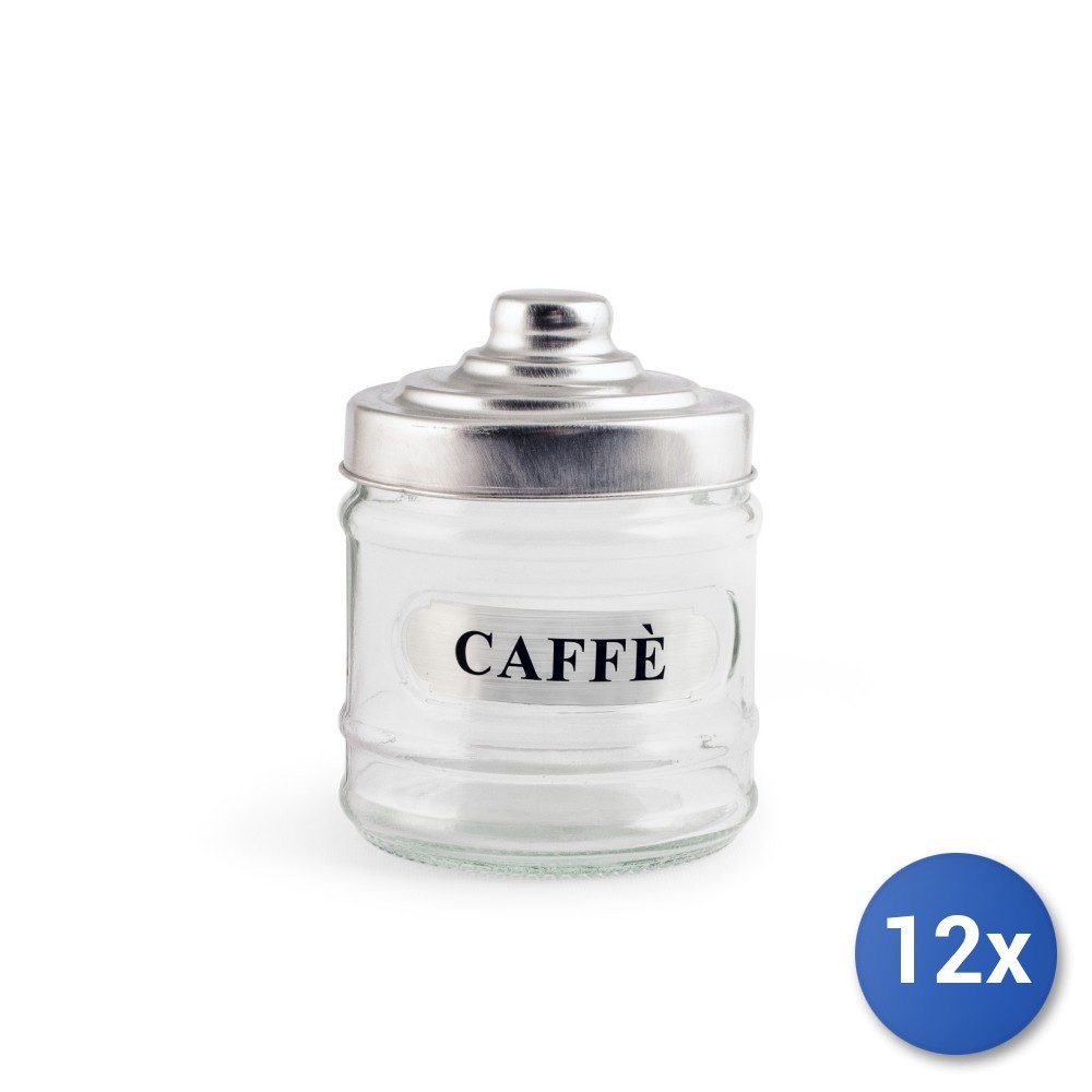 12x Glass Coffee Jar with Aluminum Lid 350 cc
