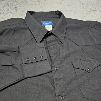 Wrangler Long Sleeve Shirt Men's 2XL 19x35 Black Cowboy Western Pearl Snap