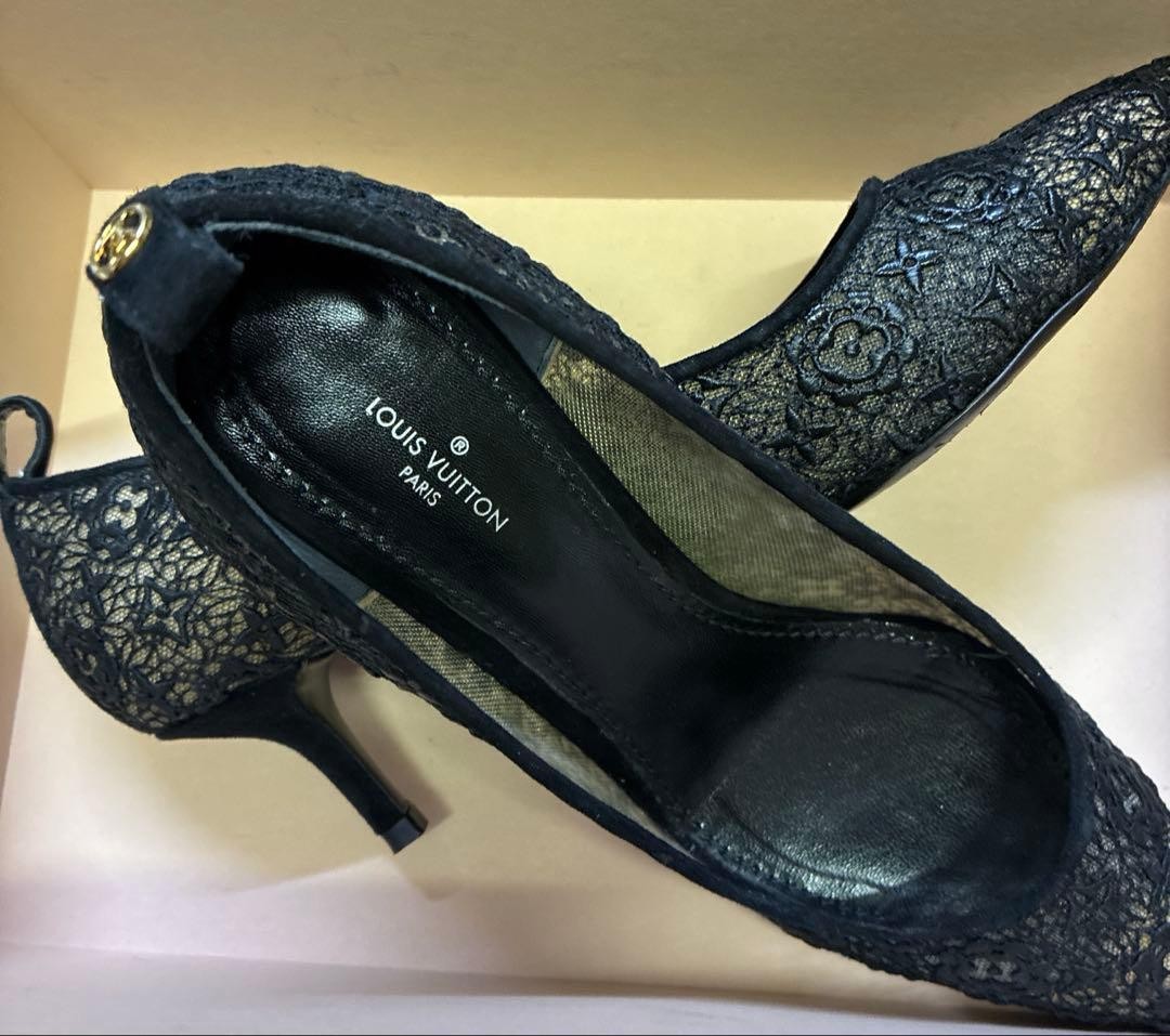 LOUIS VUITTON Pumps Heel Lace Black EU37.5/US7.5 120390c thumbnail 10
