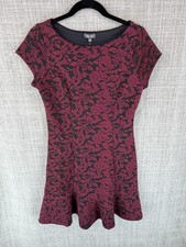 Lily Rose Dress Womens M Red Floral Fit & Flare Short Sleeve Jacquard Lined