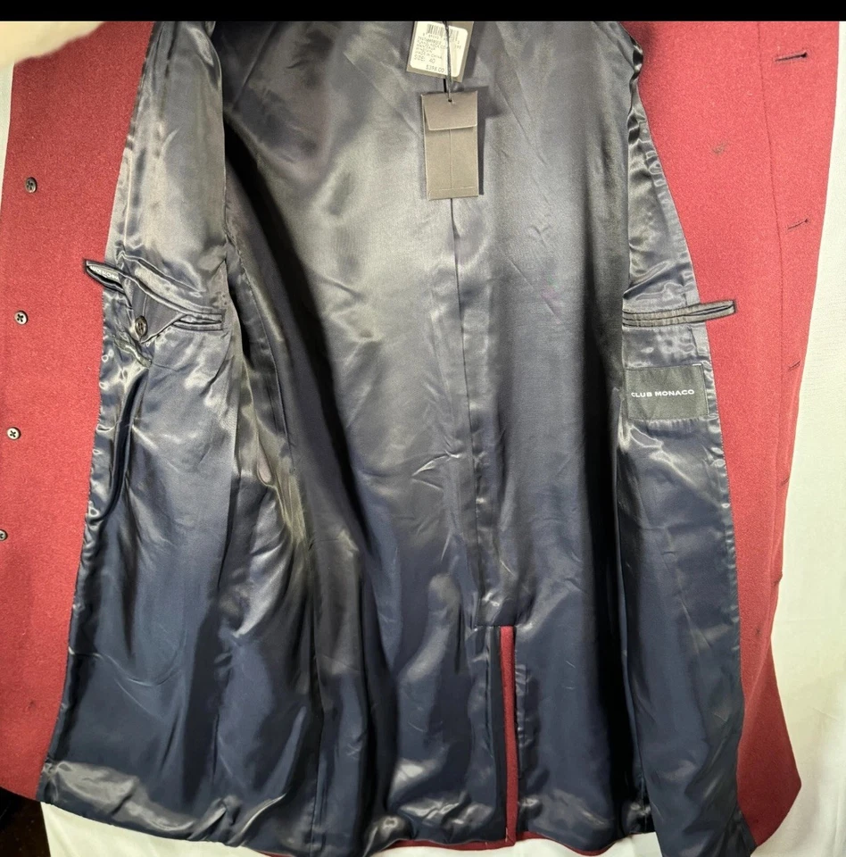 Abrigo Club Monaco Para Hombre Mezcla de Lana Cuello Embudo Encubierto Rojo Vino Sólido Talla 40 $398 Foto 4 de 4