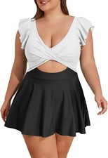 B2prity Plus Size Swimsuit Tummy Control One Piece Swim Dress Blk  White 4XL