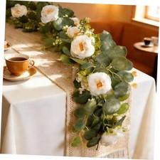 2 Pack Total 12FT Artificial Eucalyptus Garland with White Rose  Fake Flower