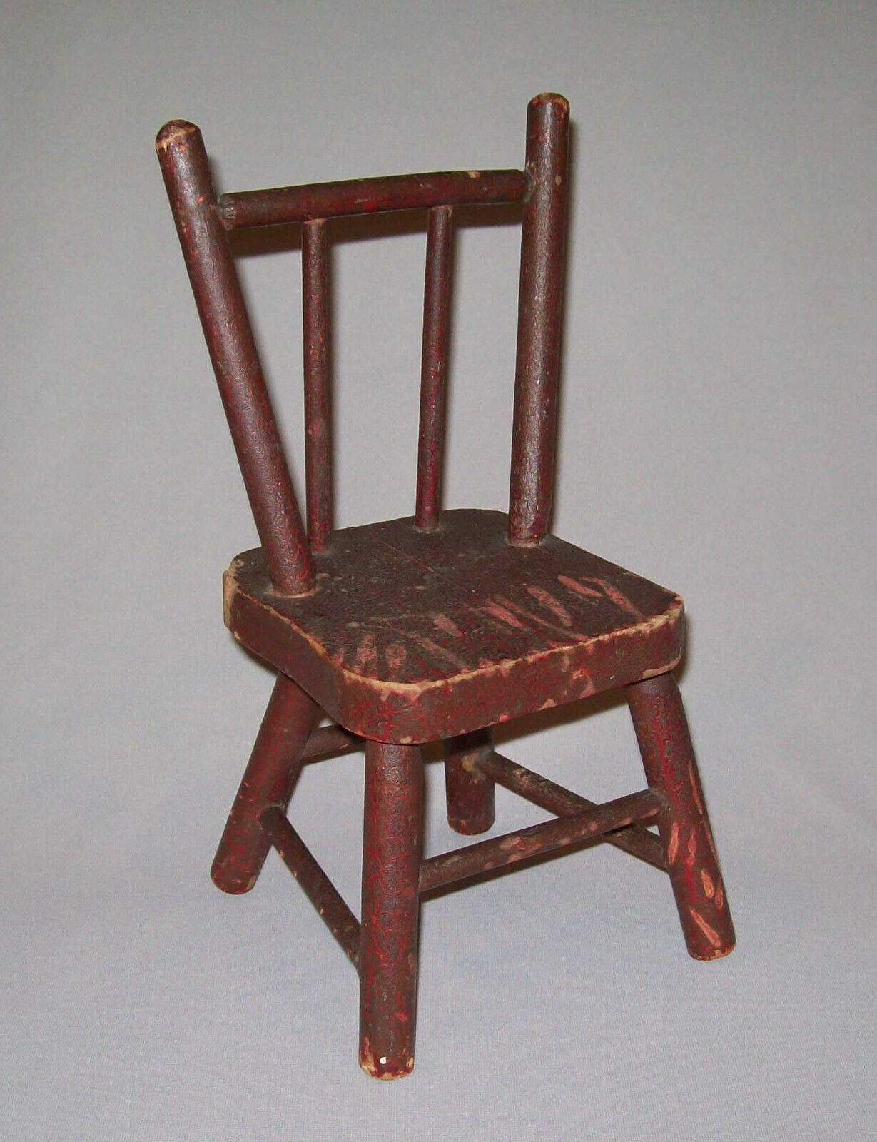 Old Antique Vtg C 1920s Miniature Doll Size Wooden Rod Back Chair Original Paint