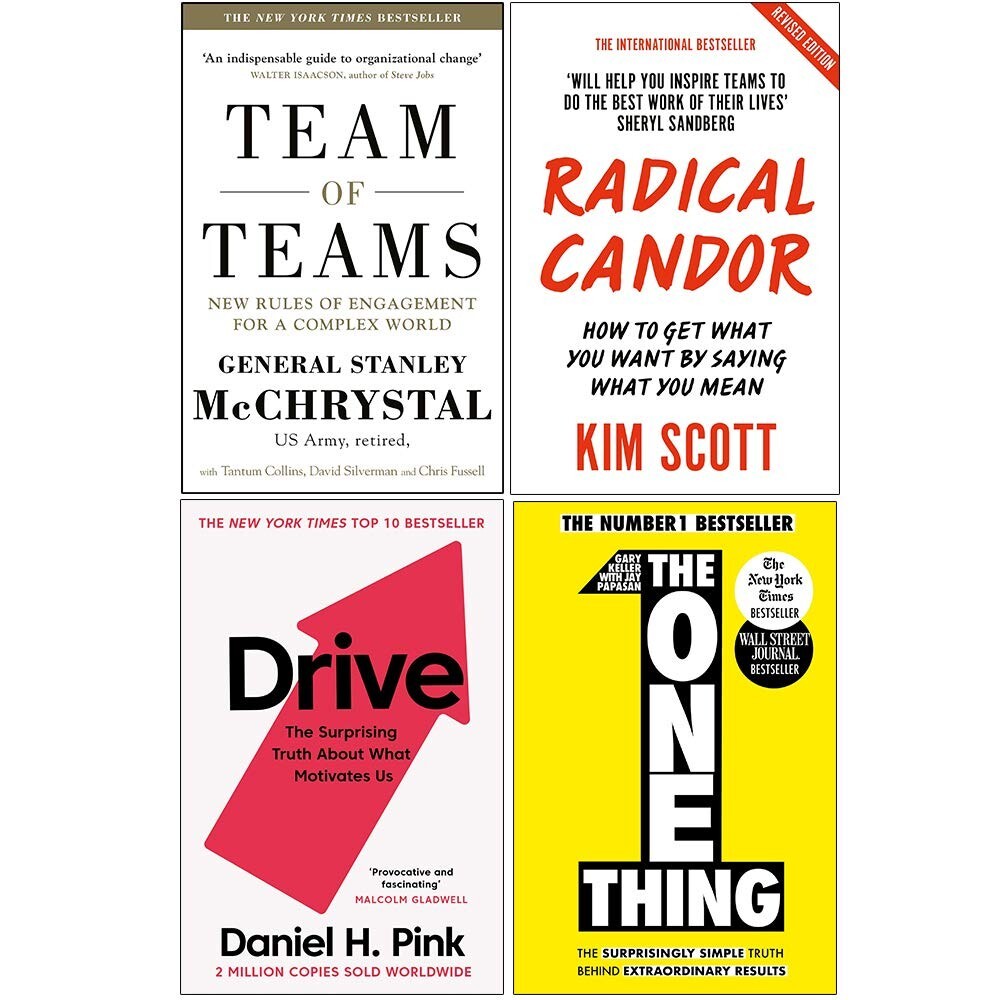 Radical Candor,Drive,The One Thing,Team of Teams 4 Books Collection Set NEW