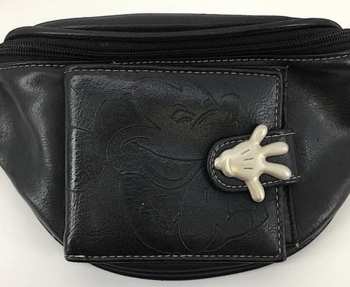 DISNEY WORLD BLACK FAUX-LEATHER MICKEY MOUSE EMBOSSED FANNY PACK WALLET - Picture 4 of 10