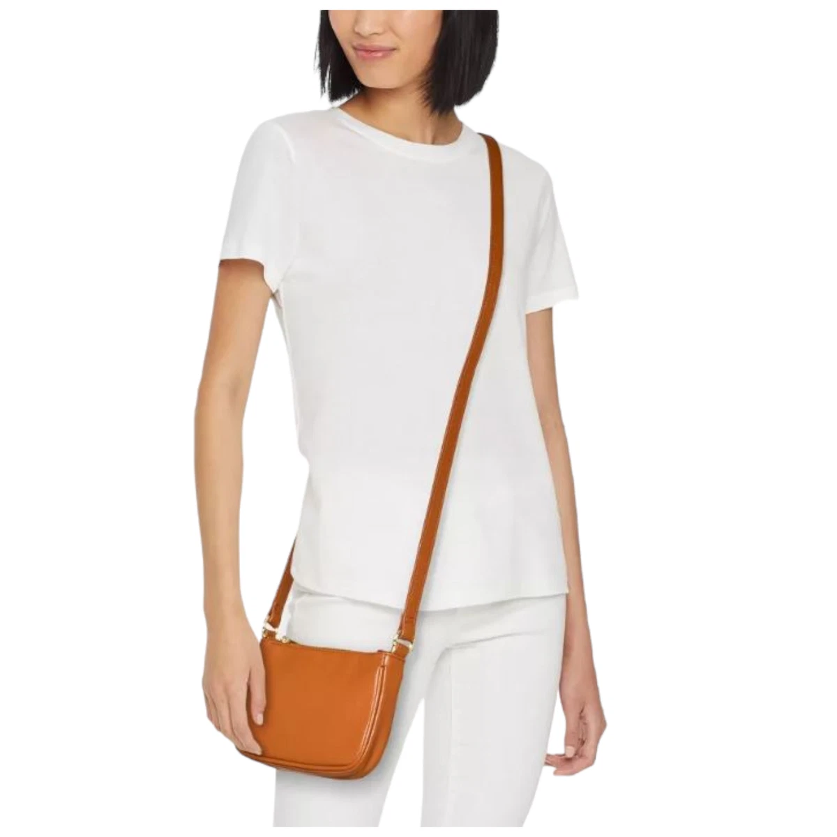 Womens Small Crossbody Bag Adjustable Long Strap Brown Faux Leather Purse