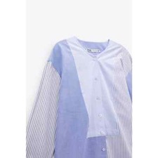 ZARA Patchwork Shirtdress Blue Long Sleeves New