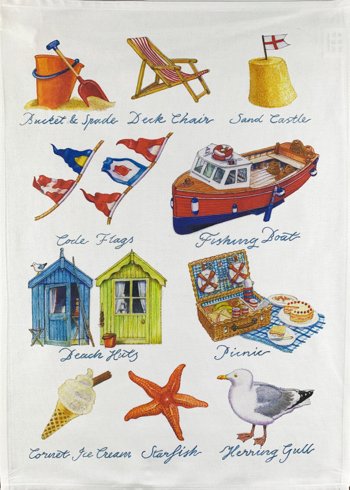 Beside the Sea Tea Towel, large, colourful, machine washable, cotton,
