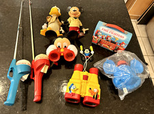 Lot of 8 Rare VNTG Mickey Mouse Fire Truck Lunchbox, Fishing Rods, Figurines ETC