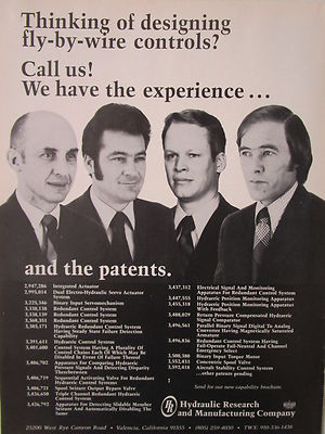 1/1973 PUB HR HYDRAULIC RESEARCH MANUFACTURING VALENCIA FLY BY WIRE CONTROLS AD