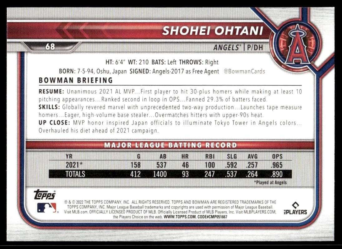 2022 Bowman Shohei Ohtani G222 Los Angeles Angels #68 | eBay