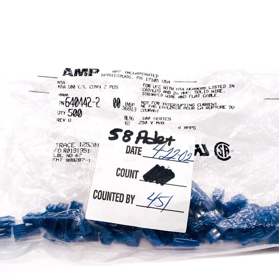 58 pcs AMP 640442-2 Wire Board Connector Receptacle 2 Position 26 AWG - Image 4 of 4