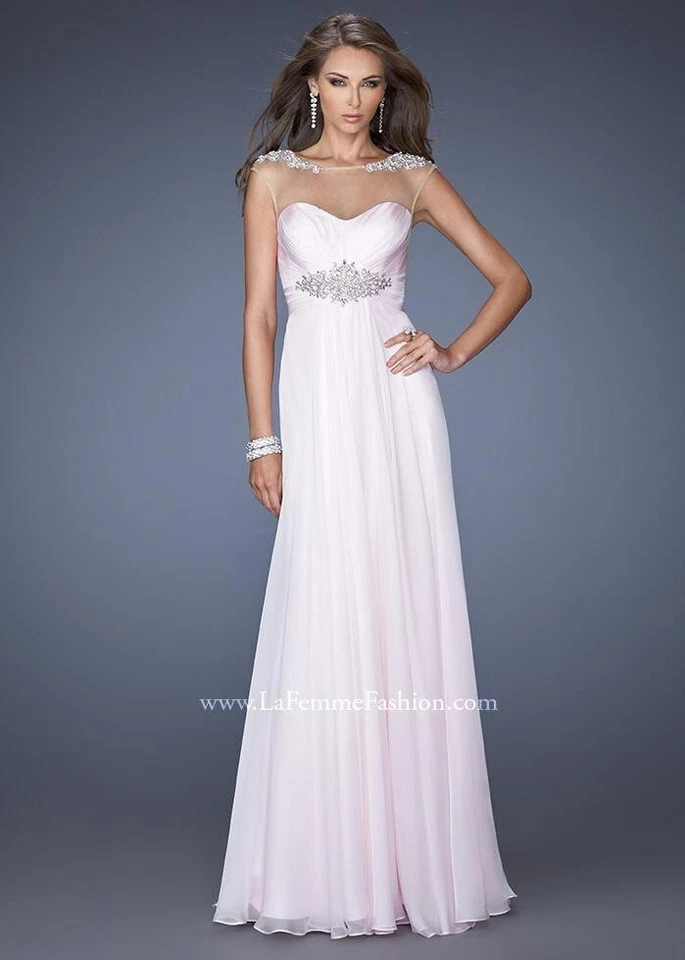 G1693 LA FEMME 19977 WHITE SZ 8 BEADED ILLUSION $498 FORMAL PROM  DRESS GOWN NWT - Image 2 of 4
