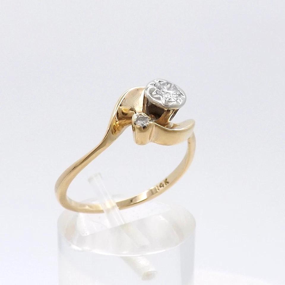 14k Gold Natural European Cut Diamond Illusion Setting Bypass Engagement Ring - Image 2 of 4