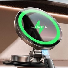 LISEN Magsafe Car Mount Charger Black Magnetic Holder Durable All Metal Design