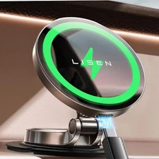 LISEN Magsafe Car Mount Charger Black Magnetic Holder Durable All Metal Design