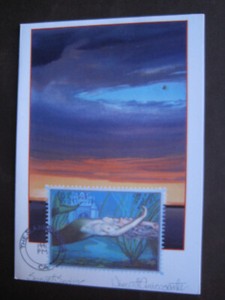 UNUSED 1991 vintage greeting card By Vincent Amicosante BLANK Mermaid SunsetSwim