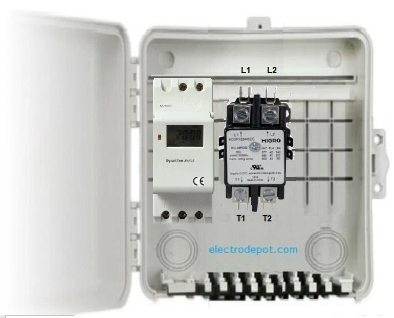 220VAC Digital Timer 7 Day 24 Hr 40A, Double Pole Time Switch, 50A, 30A, 240V 2P
Opens in a new wind