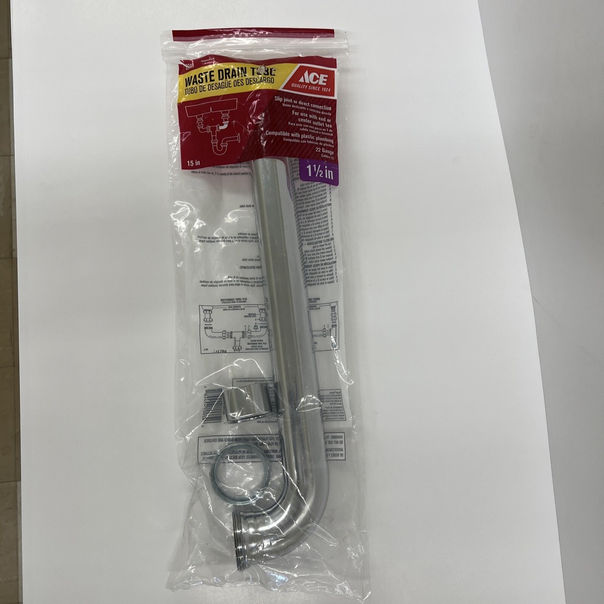 ACE Waste Drain Tube Slip Joint Or Direct Connection 1 1/2” X 15