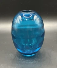 VTG RARE Holmegaard Ovoid Turquoise Glass Vase with Optical Stripes 1950's GLOWS