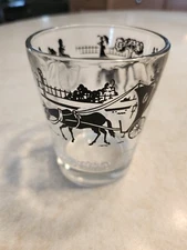 Libby Vintage Buggy Cars Carriage Black and White Glass 4oz BARWARE