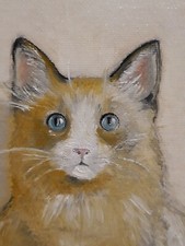 Quadro dipinto olio Stile Antico Gatto Stile Henriette Ronner 29x24 Cm
