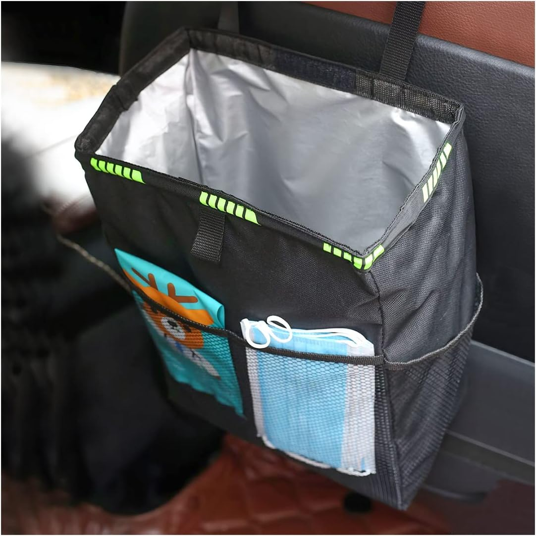 Hanging Car Trash Can with Storage Pockets, Waterproof Leakproof Oxford Auto Gar