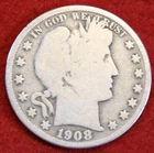 1908 Barber Half Dollar 90% Silver Coin Circulated BH564
