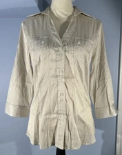 NY & C New York and Company  Stretch Shirt Roll Up Sleeves Size M White Gold New