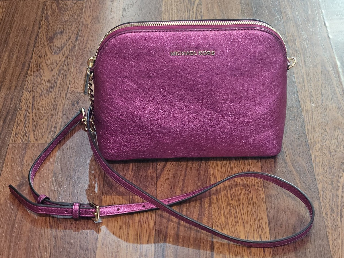 Michael Kors Large Dome Crossbody Leather Ultra Pink Metallic