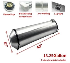 Aluminum 10x40" Fuel Tank 13.25 Gallons End Fill 1/4" NPT For Truck/ Hot Rod
