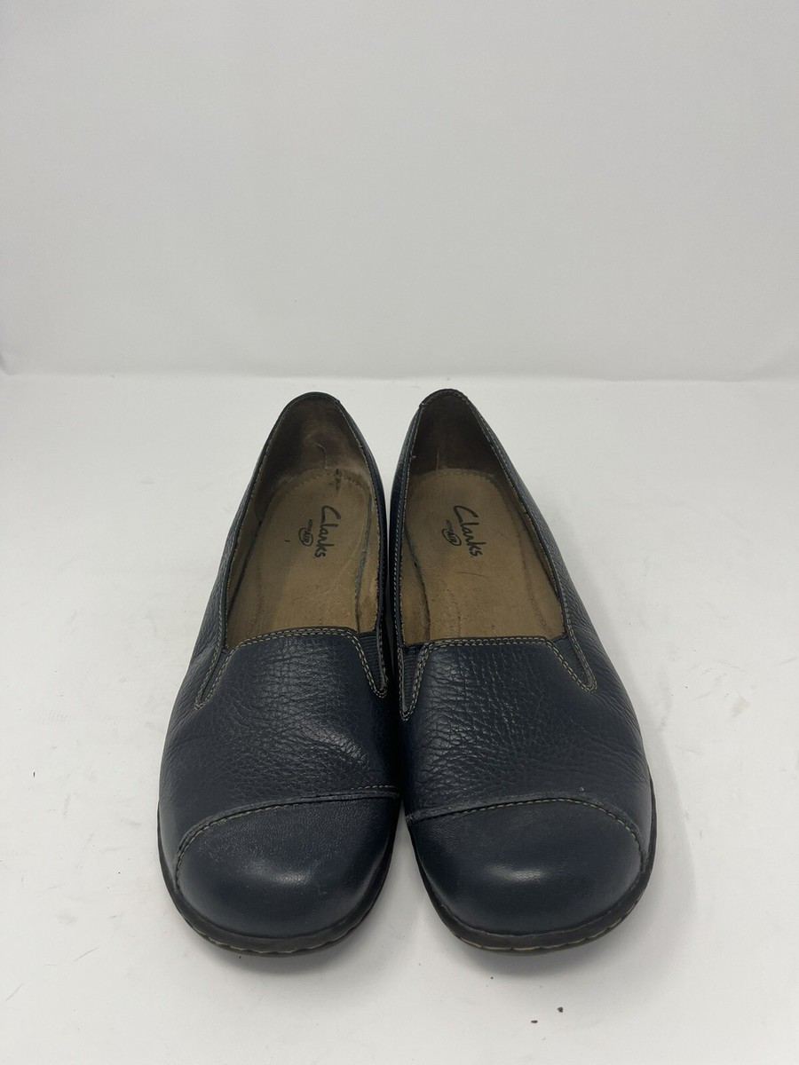 Clarks Upper Leather Comfort Women Active Air Shoes Size 10 M Navy