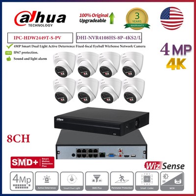 Dahua 4K 4MP Wizsense Camera 2.8mm 8CH 8PoE NVR Network Video Recorder Lot