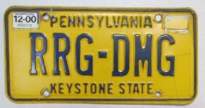 Pennsylvania 2000 KEYSTONE STATE License Plate # RRG-DMG