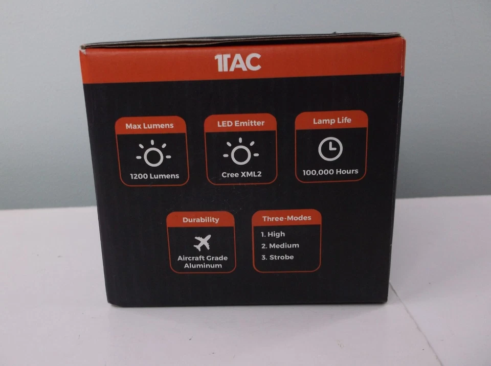 Тактическая перезаряжаемая фара 1TAC HL1200 1200 люмен CREE XM-L2 2x18650 - Изображение 2 из 4