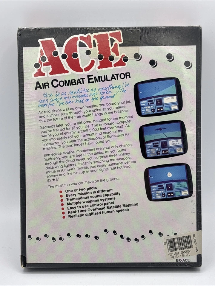 De colección Nuevo Sellado Ace Air Combat Emulador Commodore 64/128 IBM Tandy 5.25 Disco 1986 - Imagen 2 de 4