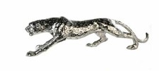 59216 Ghepardo in poli argento finitura anticata lunghezza 80 cm altezza 20 cm leopardo gatto predatore