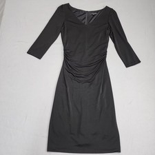 David Meister Womens Size 10 Black Ruched Sheath Dress V-Neck 3/4 Sleeve Midi