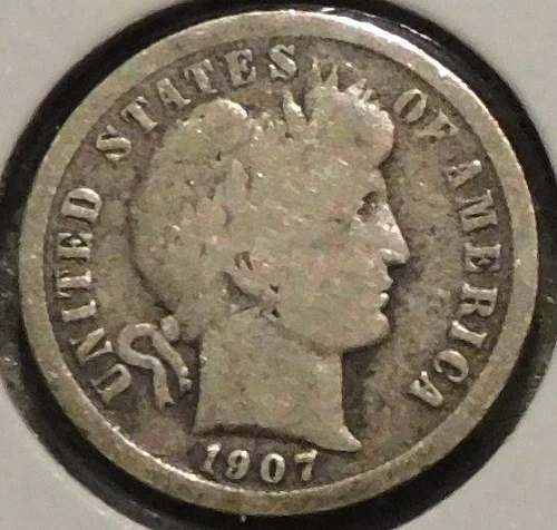 Silver Dime - Barber - 1907-O (Tarnish, mostly on reverse) [211]
