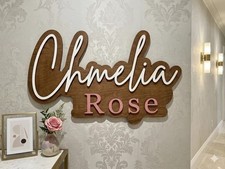 Custom 3D Wood Name Sign - Personalized Nursery Wall Art - Double Layer Script